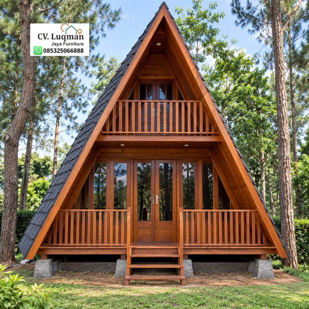 Rumah Segitiga 2 Lantai Kayu Jati Modern