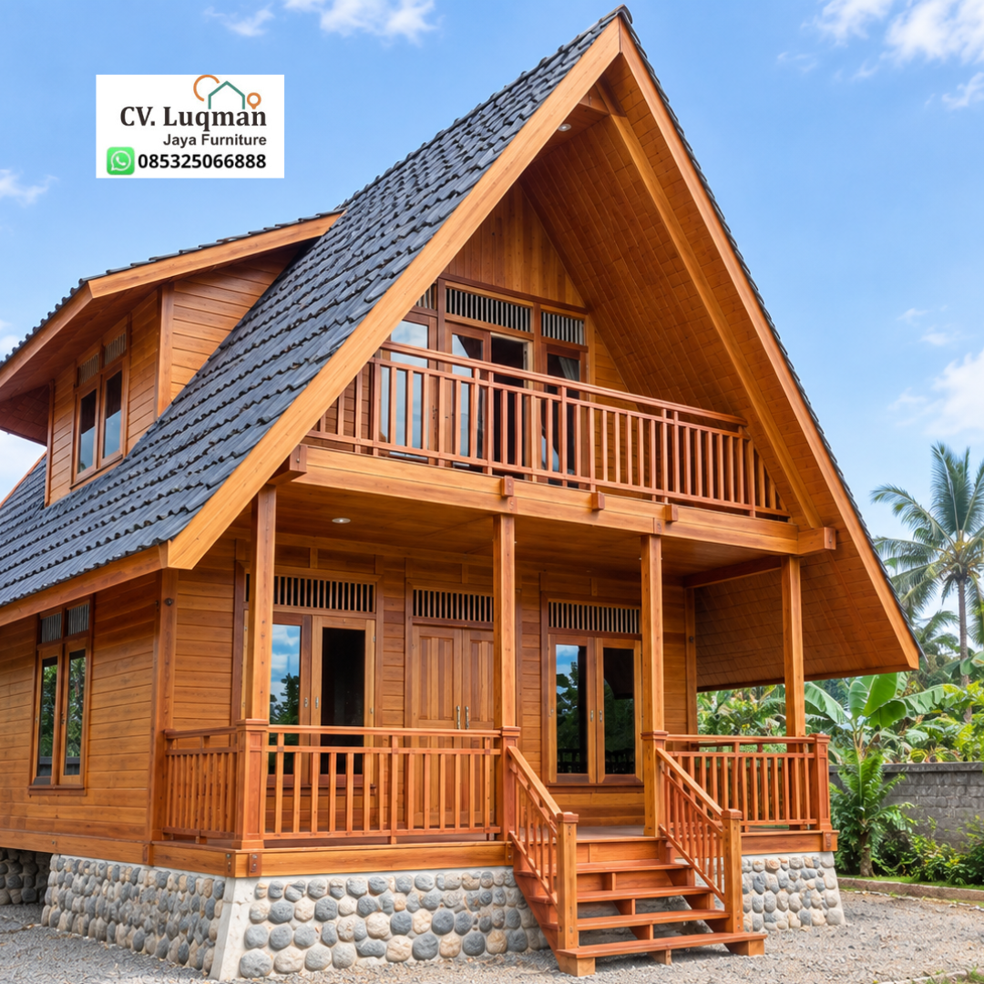 Rumah Segitiga 2 Lantai Kayu Jati Modern