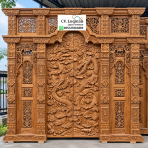 Pintu Gebyok Ukir Naga Kayu Jati Klasik Mewah