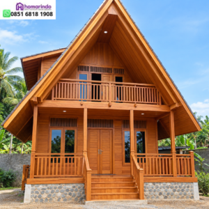 umah Kayu Jati Panggung 2 Lantai Tipe 5x7 Balkon Klasik