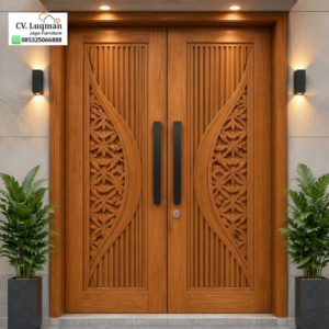 Pintu Utama Ukir CNC Kayu Jati Mewah Modern - CV. Luqman Jaya Furniture