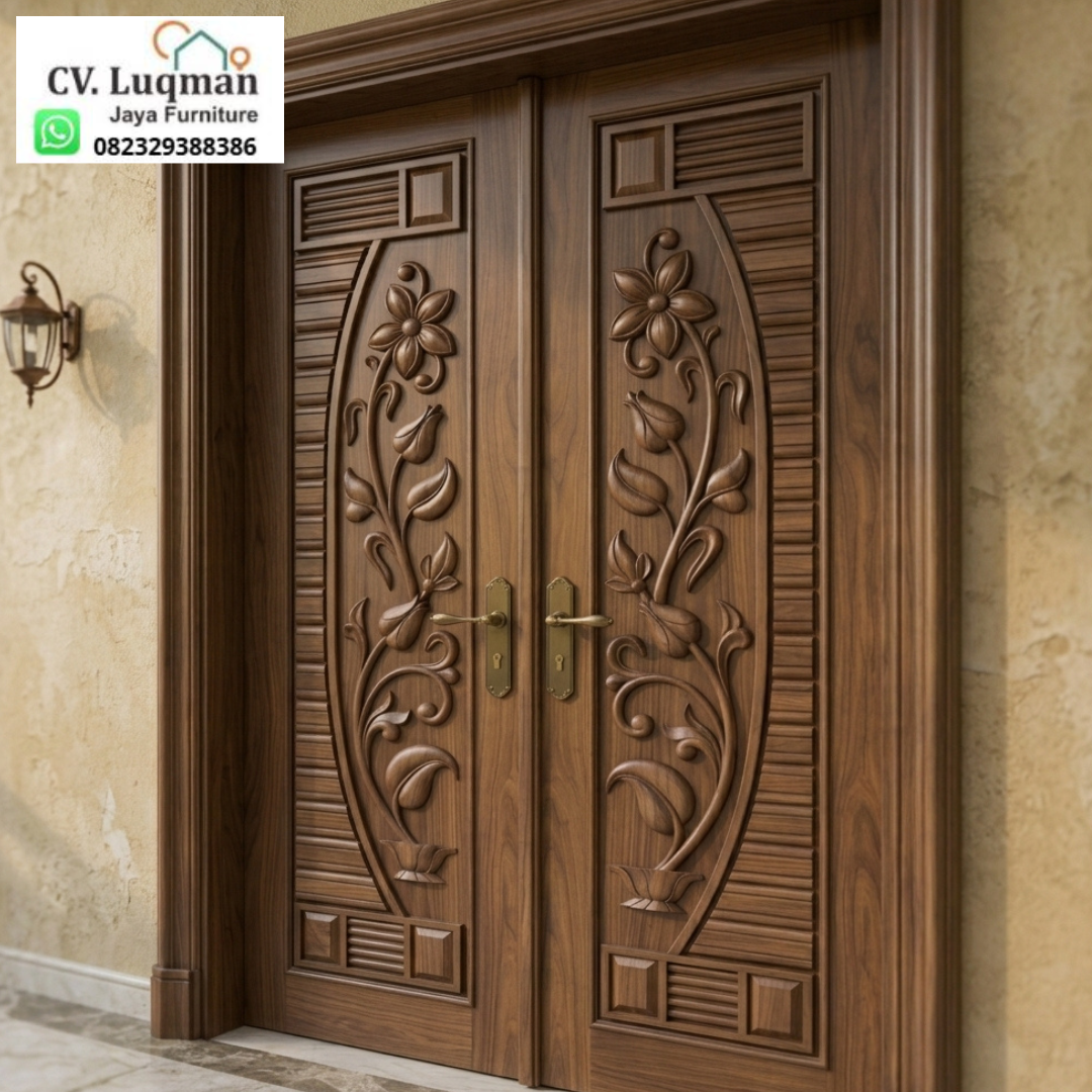 Pintu Utama Ukir CNC Kayu Jati Mewah Motif Pintu Utama Ukir CNC Kayu Jati Mewah Motif