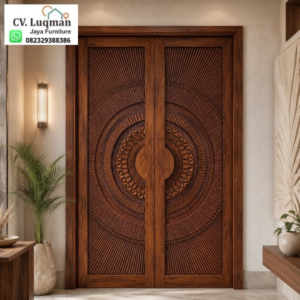 Pintu Ukir Kayu Jati CNC Motif Lingkaran
