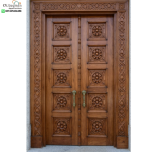Mahakarya Pintu Ukir Kayu Jati Motif Bunga Klasik Mewah