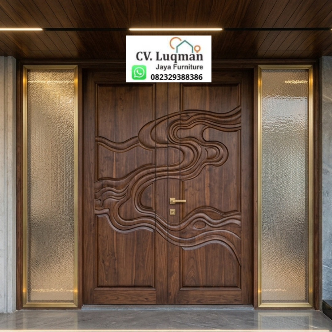 Pintu Utama Modern Ukir CNC Kayu Jati Premium