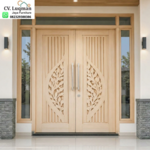 Pintu Utama Minimalis Ukir CNC Kayu Jati Mewah