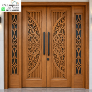 Pintu Kayu Utama Ukir CNC Motif Jawa Modern