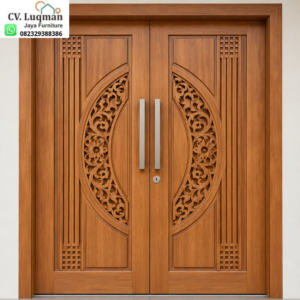 Pintu Utama Minimalis Ukir CNC Kayu Jati Mewah