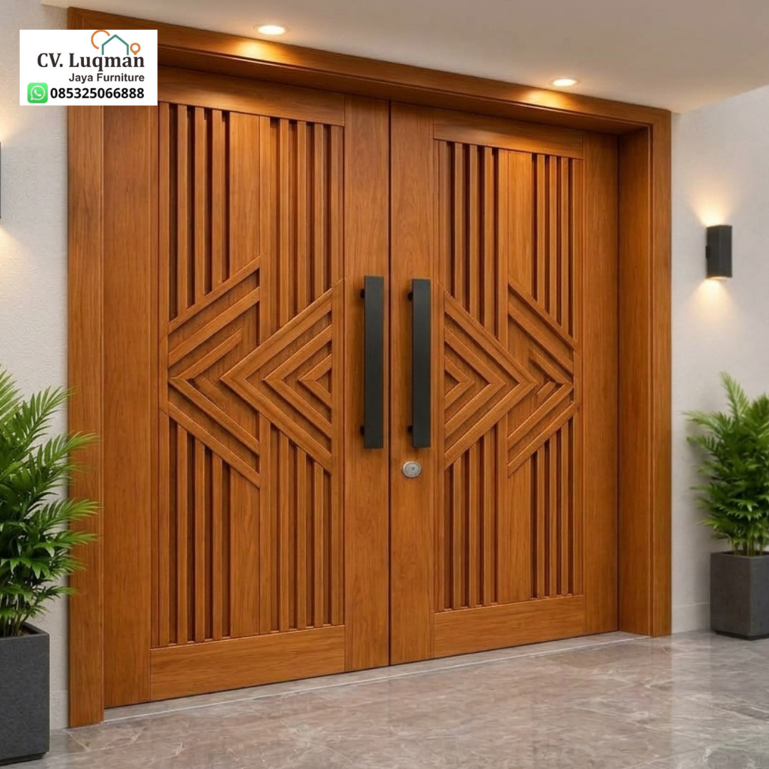 Pintu Rumah Minimalis Kayu Jati Ukiran CNC Geometric Modern Pintu Rumah Minimalis Kayu Jati Ukiran CNC Geometric Modern