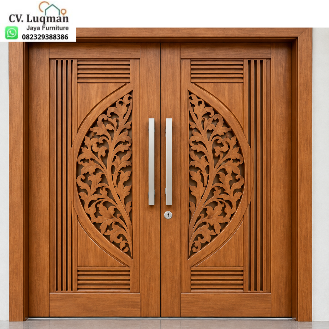 Pintu Utama Ukir Minimalis CNC Kayu Jati Mewah