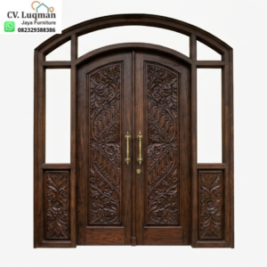 Pintu Utama Ukir Minimalis CNC Kayu Jati Mewah dari Luqman Jaya Furniture