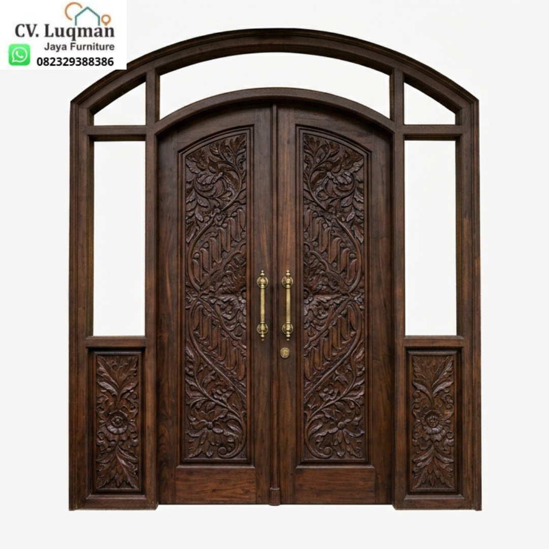 Pintu Utama Ukir Minimalis CNC Kayu Jati Mewah dari Luqman Jaya Furniture