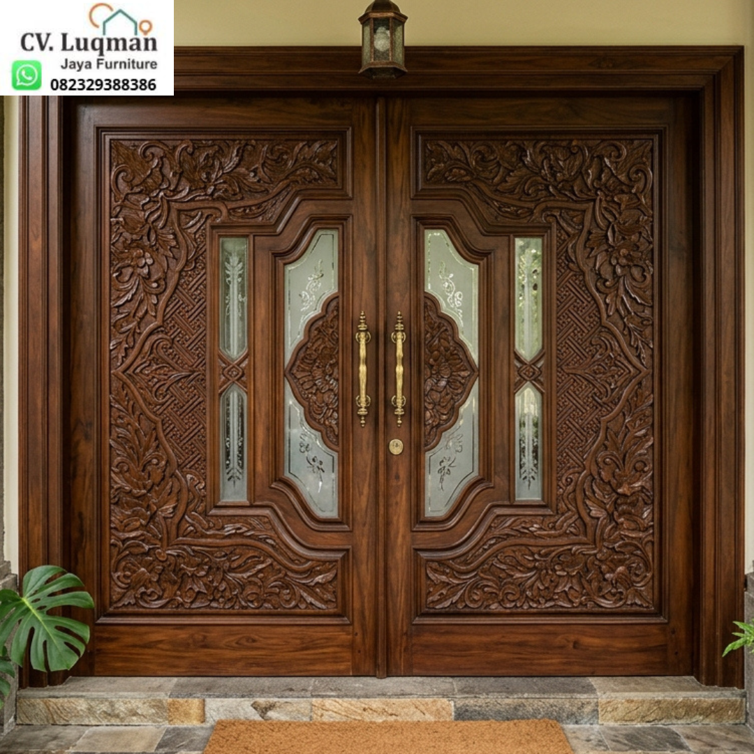 Pintu Utama Kayu Jati Ukir CNC Motif Klasik Modern