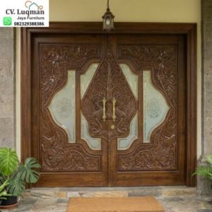 Pintu Utama Minimalis CNC Ukiran Kayu Jati