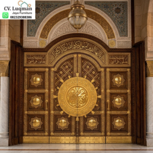 Pintu Nabawi Kayu Jati Ukiran Mewah Ornamen Kuningan Asli