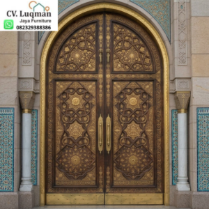 Pintu Masjid Nabawi Kayu Jati Ukir Kuningan Mewah dari Luqman Jaya Furniture