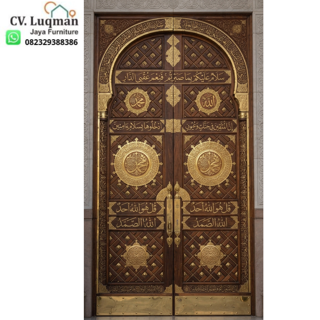 Pintu Masjid Nabawi Kayu Jati Ukiran Kaligrafi Eksklusif