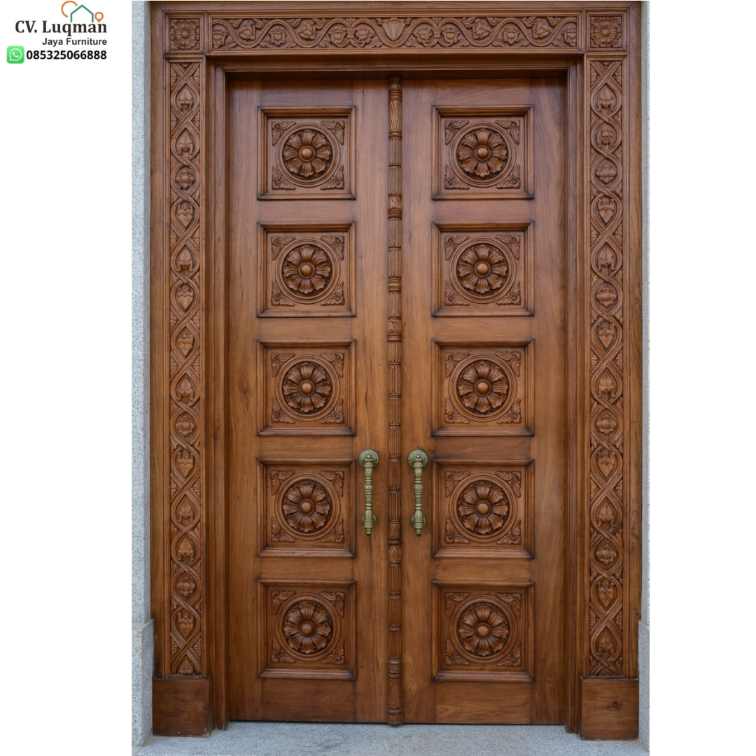 Mahakarya Pintu Ukir Kayu Jati Motif Bunga Klasik Mewah