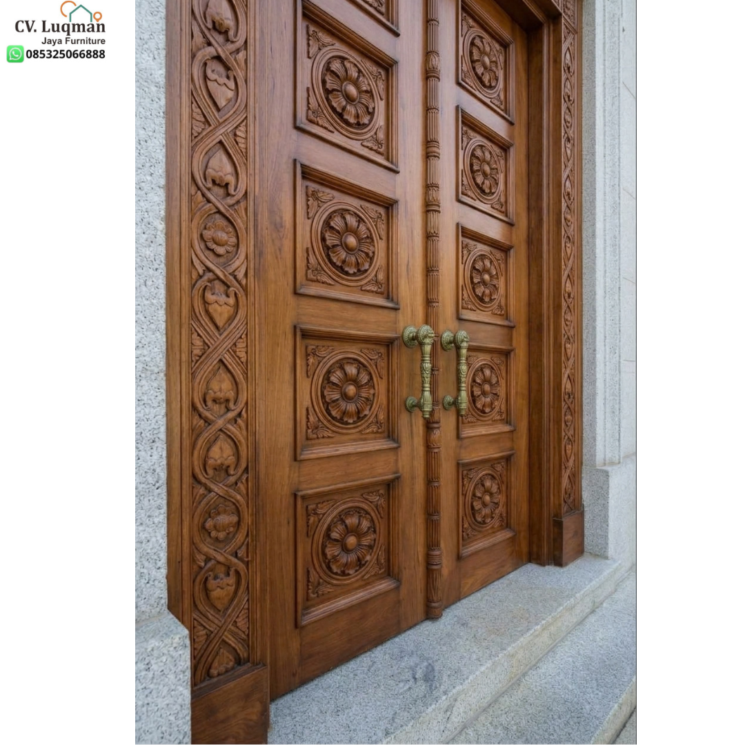 Mahakarya Pintu Ukir Kayu Jati Motif Bunga Klasik Mewah Mahakarya Pintu Ukir Kayu Jati Motif Bunga Klasik Mewah
