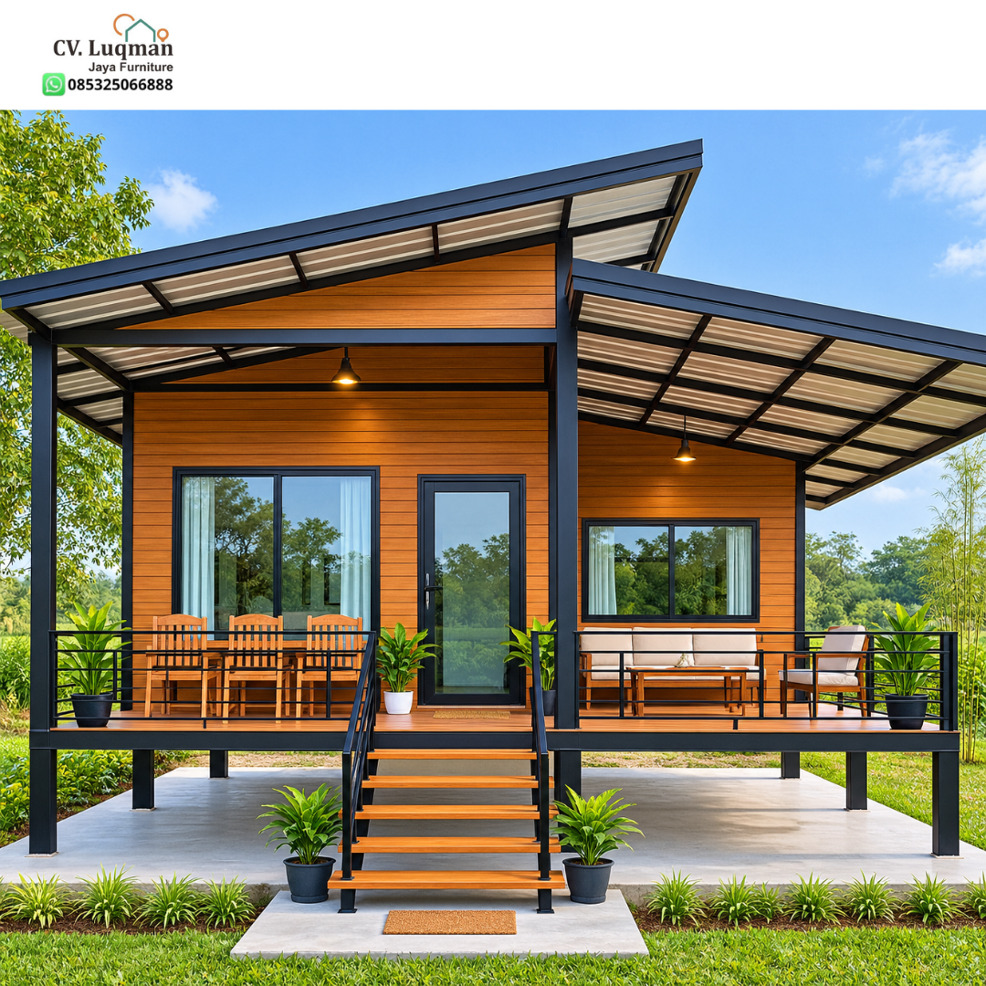 Rumah Panggung Kayu Jati Kombinasi Baja Minimalis Modern