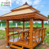 Gazebo Kayu Jati Ukir Tipe 2x3 dengan Set Meja Kursi Sandaran