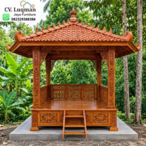 Gazebo Kayu Jati Tipe 2x2 Full Ukiran Relief Klasik