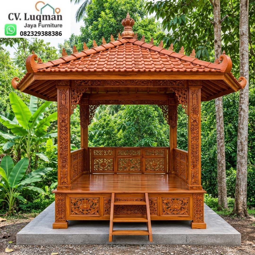 Gazebo Kayu Jati Tipe 2x2 Full Ukiran Relief Klasik