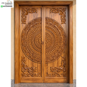 Mahakarya Pintu Ukir Kayu Jati Motif Lingkaran Surya Mewah