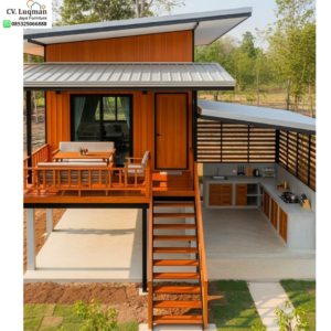 Rumah Kabin Kayu Jati Minimalis Modern