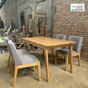 Pesona Elegan Set Meja Makan Kayu Jati Jok Abu Modern