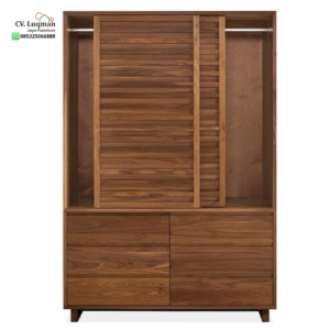 Lemari Kayu Jati Minimalis Modern Slat Sliding