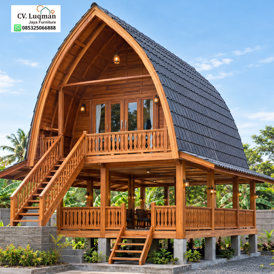 Rumah Lumbung Kayu Jati Dua Lantai Minimalis Modern