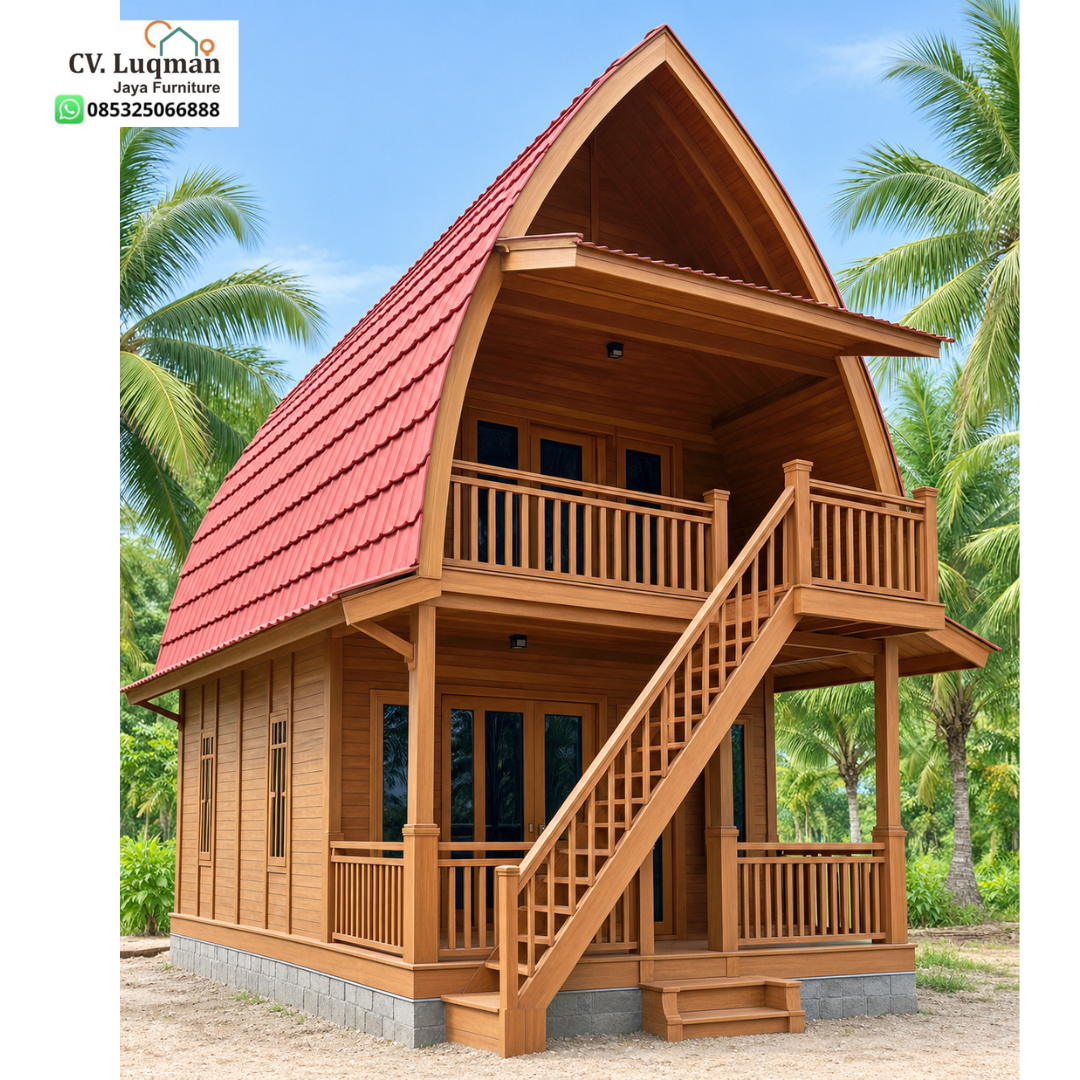 Rumah Lumbung Kayu Jati Dua Lantai Desain Klasik