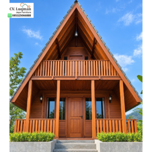 Rumah Segitiga Kayu Jati Dua Lantai Eksklusif