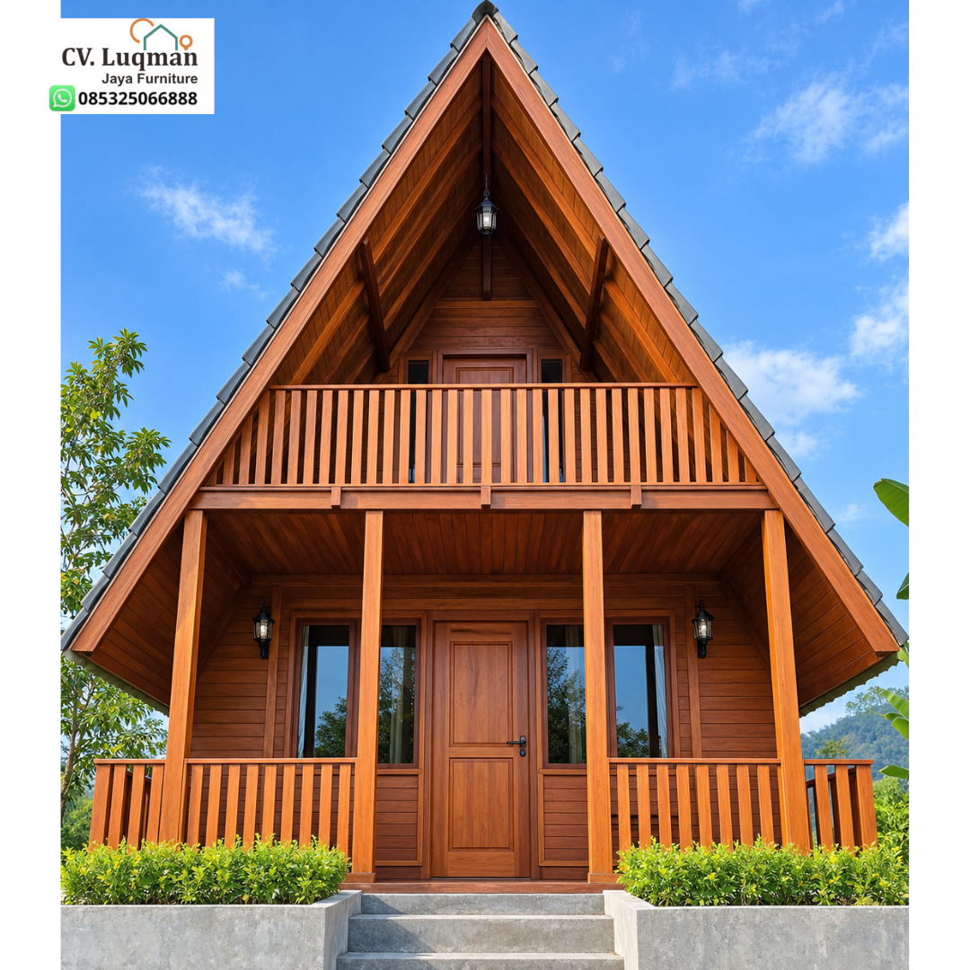 Rumah Segitiga Kayu Jati Dua Lantai Eksklusif