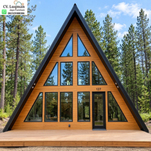 A-Frame Glass Cabin: Hunian Segitiga Kayu Jati Fasad Kaca