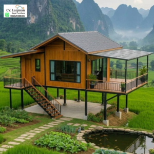 Panoramik Villa Panggung: Rumah Panggung Kayu Jati Minimalis Modern