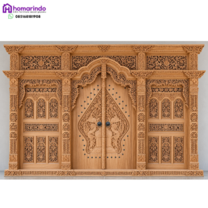 Pintu Gebyok Kayu Jati Ukir Gunungan Wayang Mewah